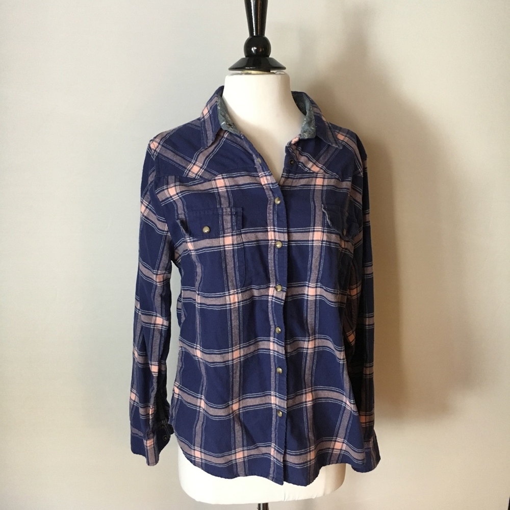 JACH'S GIRLFRIEND Blue Plaid Flannel Shirt Size M